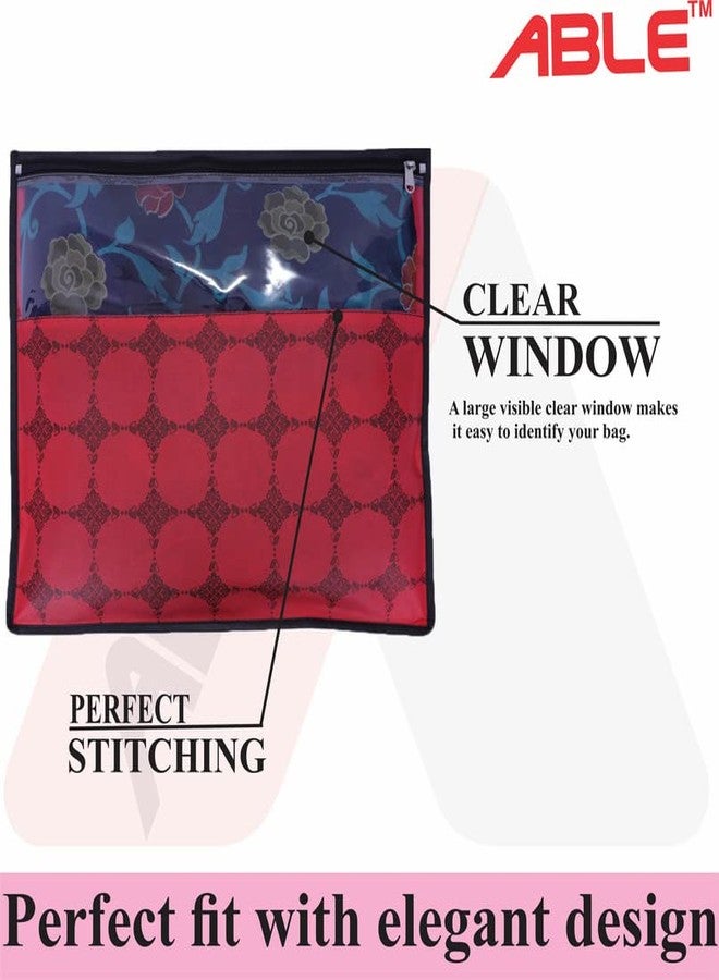 Able Set Of 12 Pcs Single Saree Covers/Clothes Storage Bag/Wardrobe Organizer With Top Transparent For Lehenga, Suit, Dress,& Accessories (RED) - Image 4